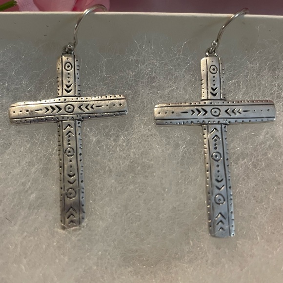 Silpada Cross ‘Ideal’ Sterling Silver Etched Engraved Earrings W3070 - Picture 8 of 13